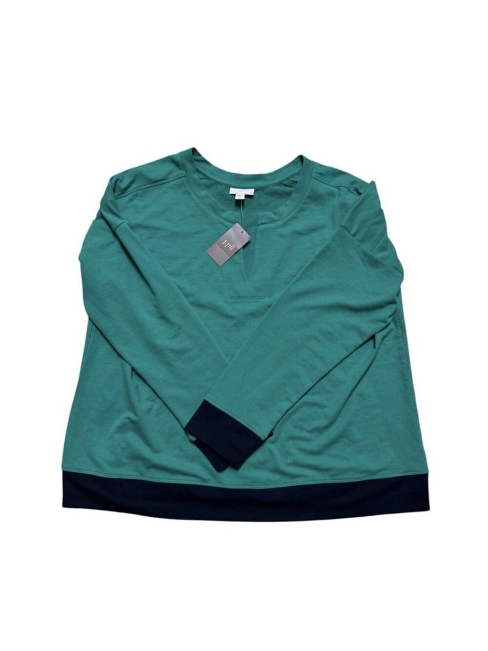 J.Jill Fit Pullover Top Green Colorblock Long Sleeve Stretch Size S NWT